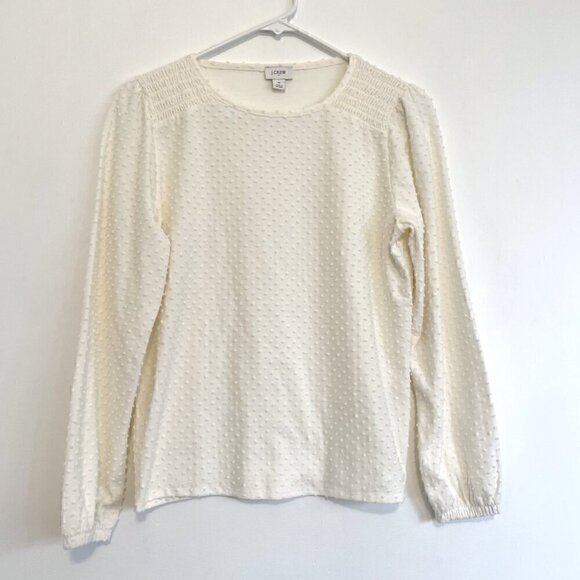 J. CREW FACTORY Long Sleeve Clip Dot Top Cream Ivory Off White ? Textured Blouse - Picture 2 of 13